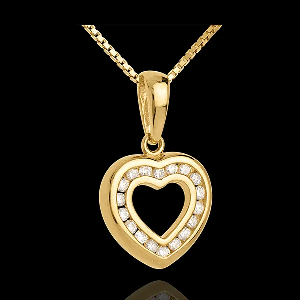 Herzanhänger Spiegelbild in Gelbgold - 0.25 Karat - 18 Diamanten