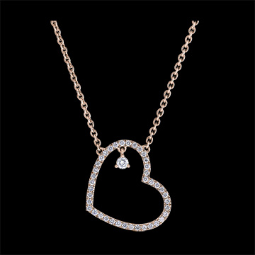 Halskette Kostbares Geheimnis - Geneigtes Herz - 18 Karat Roségold und Diamanten