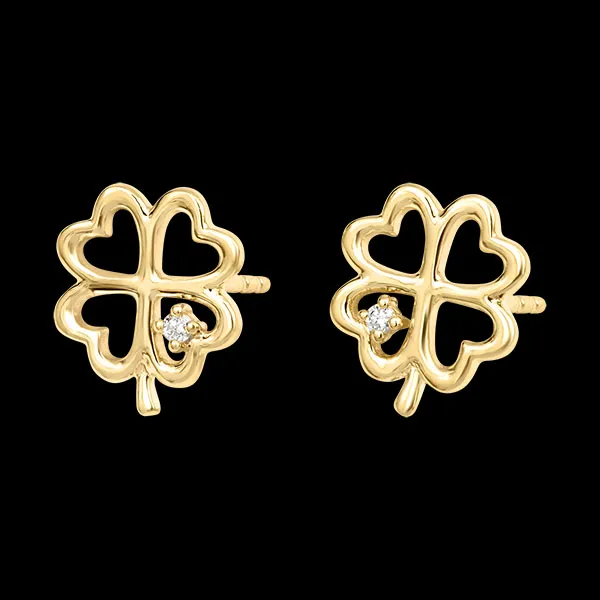 Ohrstecker Trèfle enchanté – 9-karätiges Gelbgold und synthetische Diamanten