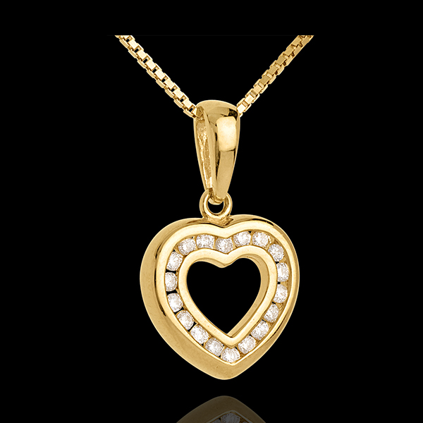 Herzanhänger Spiegelbild in Gelbgold - 0.25 Karat - 18 Diamanten