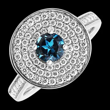 Pierścionek Aurora – białe złoto 9 karatów – topaz i diamenty laboratoryjne