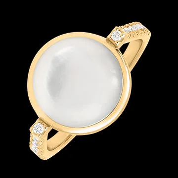 Ring Cabochon Aura Nacrée – 9 Karat Gelbgold und Diamanten
