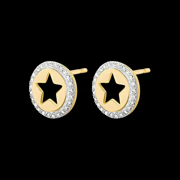 Stellaire Oorbellen - 9 karaat witgoud en geelgoud met diamanten