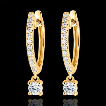 Creoolse oorbellen semi-pavé Frisheid - Petite Pampille - 9 karaat geelgoud en diamanten