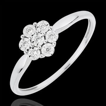Ring Lentekriebels - Solitaire -  Sneeuwvlok - 7 Diamanten - 18 karaat witgoud