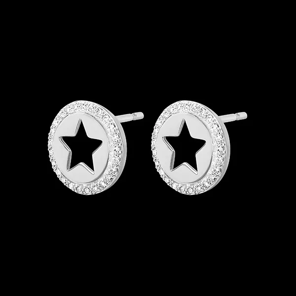 Stellaire Oorbellen - 9 karaat witgoud met diamanten