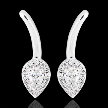 Oorbellen Bladknop - witgoud 9 karaat en diamanten