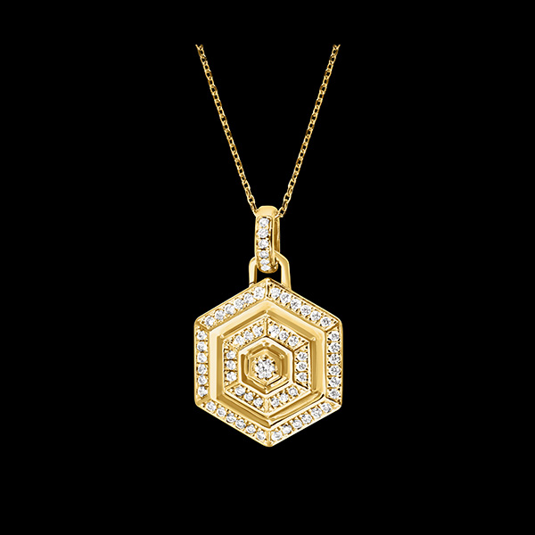 Hexad Ketting - 9 karaat geelgoud met diamanten