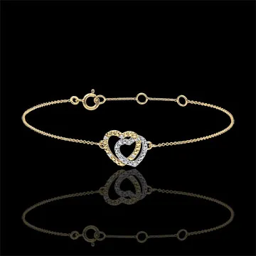 Armband Geweven Harten - tweekleurig goud met diamanten - 9 karaat witgoud en geelgoud