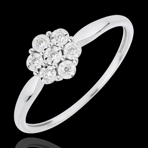 Ring Lentekriebels - Solitaire - Sneeuwvlok - 7 Diamanten - 18 karaat witgoud