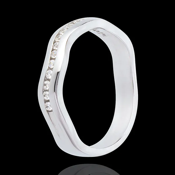 Illusie ring 18 karaat witgoud half bezet - rails - 16 Diamanten