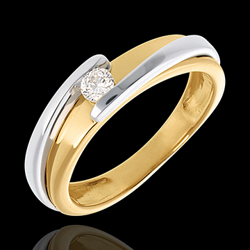 Ring Solitaire Liefdesnest - Tweepolig - 18 karaat witgoud geelgoud