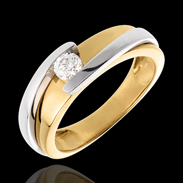 Solitaire Liefdesnest - Tweepolig - 18 karaat witgoud geelgoud (Zeer Groot Model) - 0.23 karaat - 18 karaat