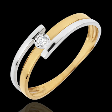 Ring Solitaire Gezoend - 18 karaat witgoud en geelgoud
