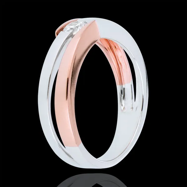 Ring Liefdesnest - Solitaire Ringen - 0,18 karaat - 9 karaat witgoud en roségoud