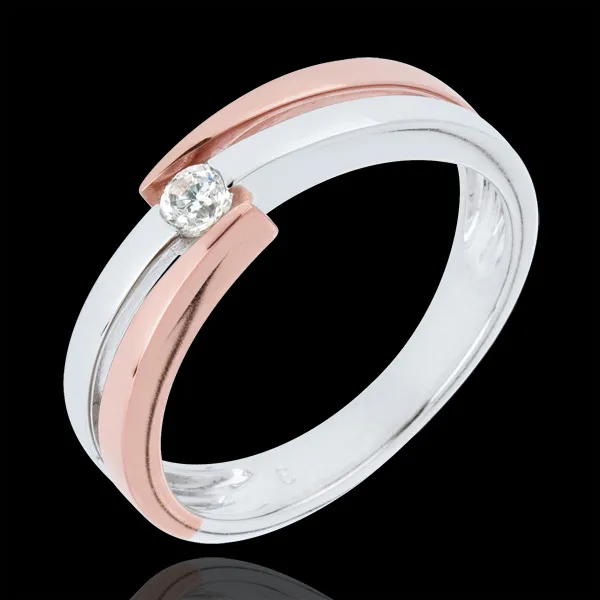 Ring Solitaire Liefdesnest - Solitaire Ringen - 0.1 karaat - 9 karaat witgoud en roségoud