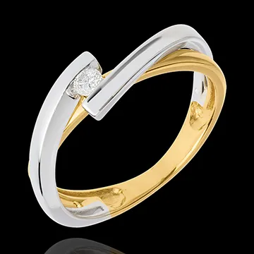 Ring Solitaire Liefdesnest - Mecano 18 karaat witgoud en geelgoud - 0.07 karaat - 18 karaat