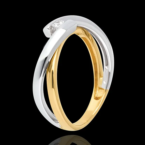 Ring Solitaire Liefdesnest - Mecano 18 karaat witgoud en geelgoud - 0.07 karaat - 18 karaat