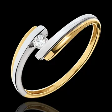 Ring Liefdesnest - Zonnestelsel - 18 karaat witgoud en geelgoud - 0.08 karaat
