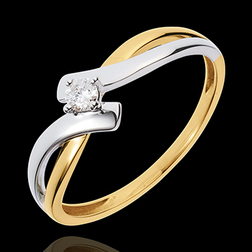 Ring Solitaire Liefdesnest - Chamaille - 18 karaat witgoud en 18 karaat geelgoud - Diamant 0.08 karaat