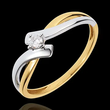 Ring Solitaire Liefdesnest - Chamaille - 18 karaat witgoud en 18 karaat geelgoud - Diamant 0.08 karaat