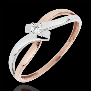 Solitaire Ring Solitaire Liefdesnest - Licht - 0.05 karaat Diamant witgoud en roségoud