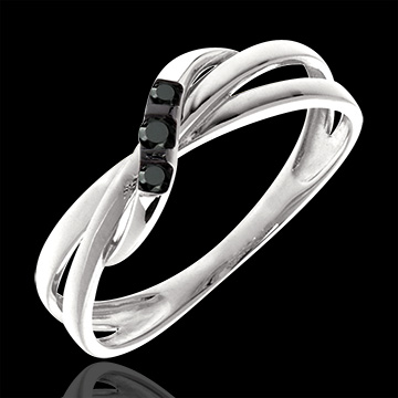 Trilogie ring zwarte Diamant Hoepel - 18 karaat witgoud