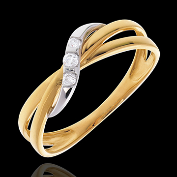 Trilogie ring Hoepel - 18 karaat geelgoud en witgouden - 3 Diamanten