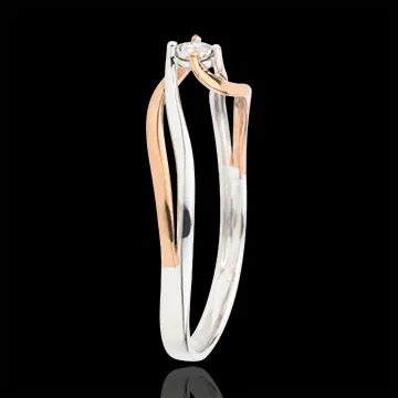 Solitaire Ring Liefdesnest - Kostbaar - 0,03 karaat - 18 karaat witgoud en roségoud