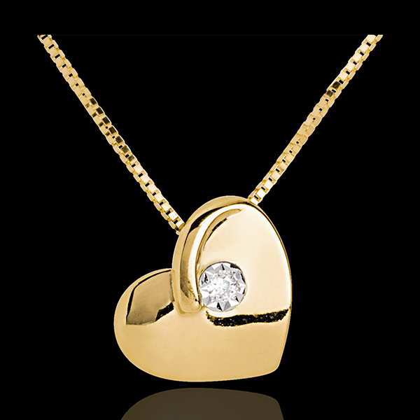 Lost heart necklace yellow gold with diamond