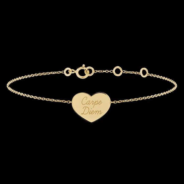 Brazalete con medalla grabada en forma de corazón - Oro amarillo de 9 quilates - Colección Lovely Yours - Edenly Yours