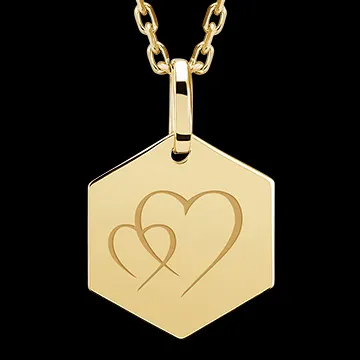 Medalla grabada hexagonal - Oro amarillo de 9 quilates - Colección Lovely Yours - Edenly Yours