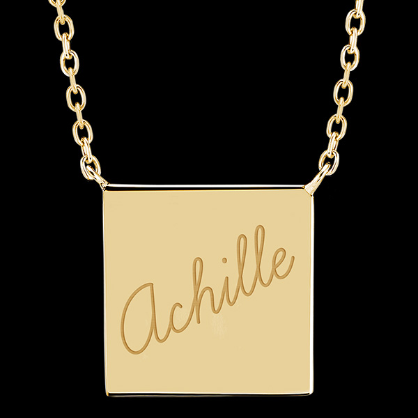 Collana medaglietta quadrata incisa - oro giallo 9 carati - Collezione Lovely Yours - Edenly Yours