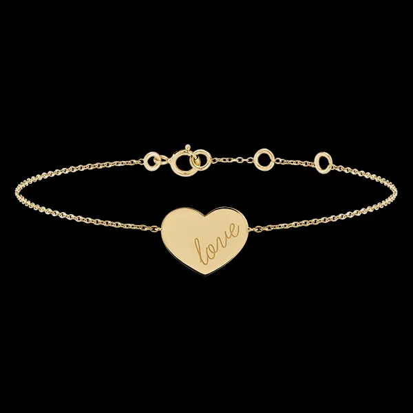 Brazalete con medalla grabada en forma de corazón - Oro amarillo de 9 quilates - Colección Lovely Yours - Edenly Yours