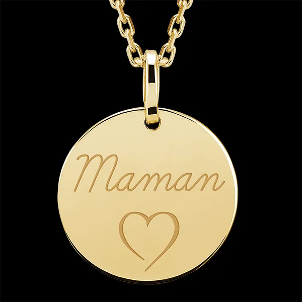 Medalion rotund gravat - aur galben de 9 carate - Colecția Lovely Yours - Edenly Yours