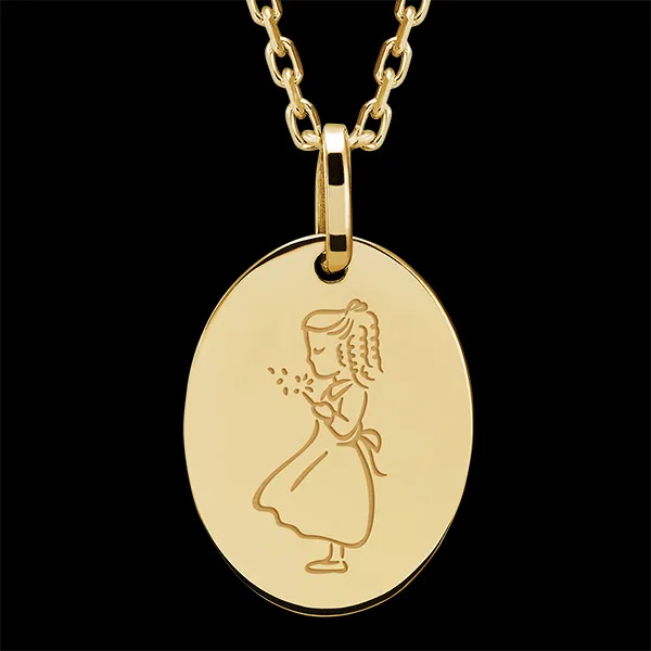 Medalion oval gravat - aur galben de 9 carate - Colecția Lovely Yours - Edenly Yours