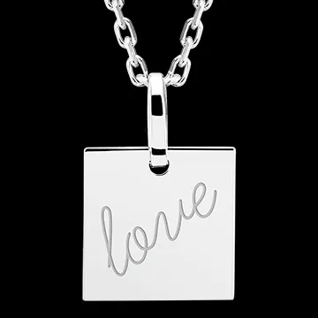 Médaille carrée gravée - or blanc 9 carats - Collection Lovely Yours - Edenly Yours