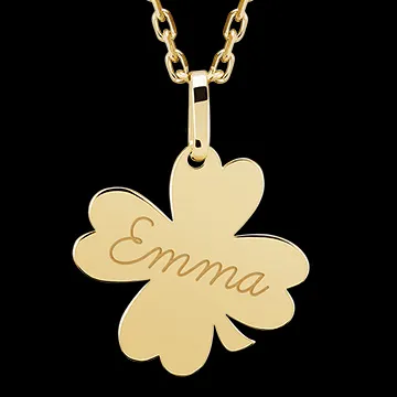 Medalion trifoi gravat - aur galben de 9 carate - Colecția Lovely Yours - Edenly Yours