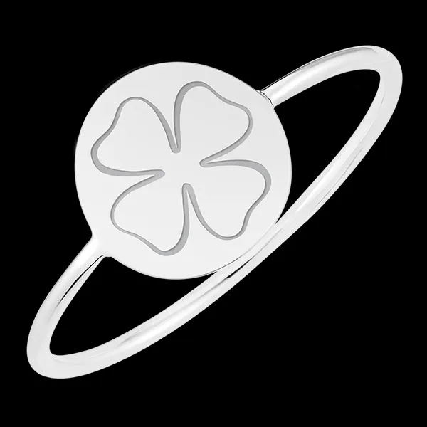 Engraved round medallion ring - 9K white gold - Lovely Yours Collection - Edenly Yours