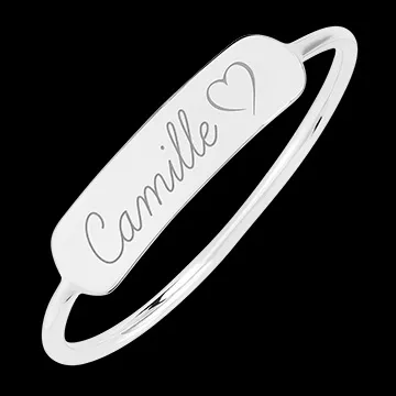 Bague médaillon rectangle gravée - or blanc 9 carats - Collection Lovely Yours - Edenly Yours