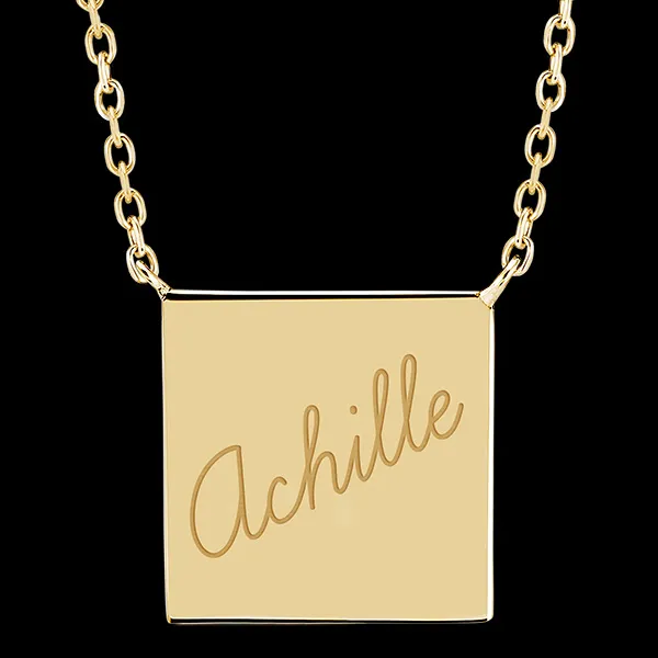 Colier medalion pătrat gravat - aur galben de 9 carate - Colecția Lovely Yours - Edenly Yours