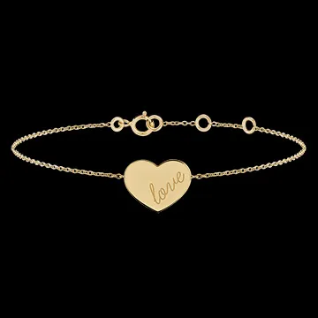 Heart engraved medal bracelet - 9K yellow gold - Lovely Yours Collection - Edenly Yours
