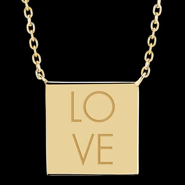 Necklace with engraved square medallion - 9K yellow gold - Lovely Yours Collection - Edenly Yours