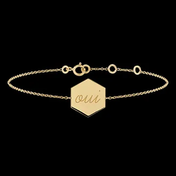 Hexagonal engraved medal bracelet - 9K yellow gold - Lovely Yours Collection - Edenly Yours