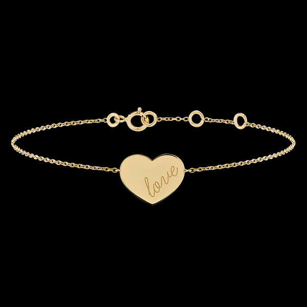Armband mit herzförmigem Anhänger mit Gravur - Gelbgold, 9 Karat - Kollektion Lovely Yours - Edenly Yours