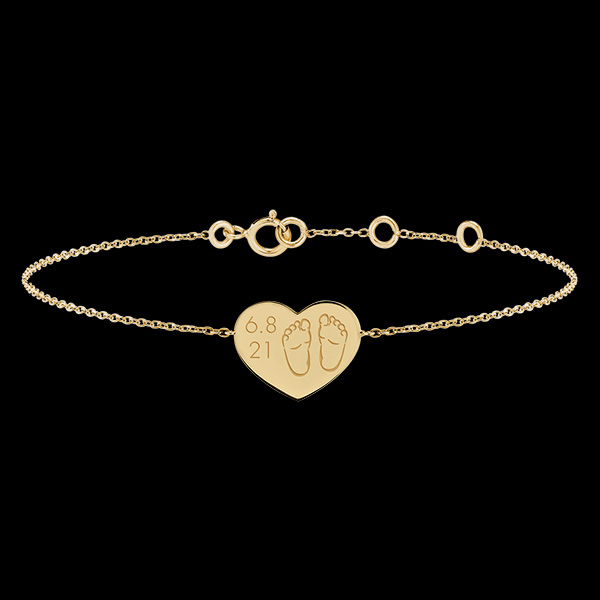 Brățară medalion inimă gravată - aur galben de 9 carate - Colecția Lovely Yours - Edenly Yours