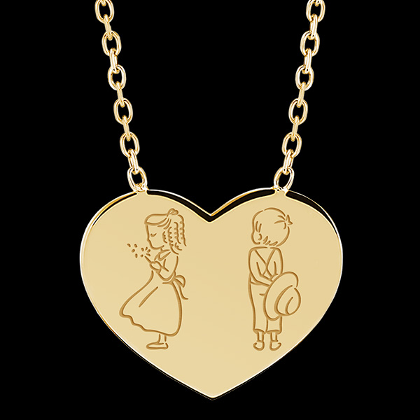 Colier medalion inimă gravat - aur galben de 9 carate - Colecția Lovely Yours - Edenly Yours