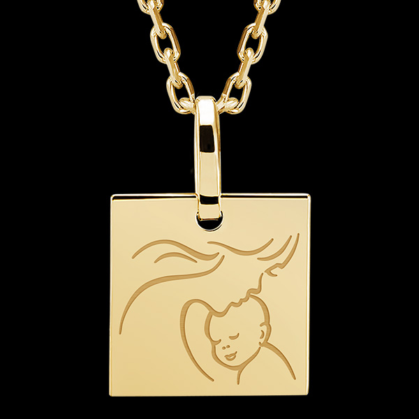 Medalion pătrat gravat - aur galben de 9 carate - Colecția Lovely Yours - Edenly Yours