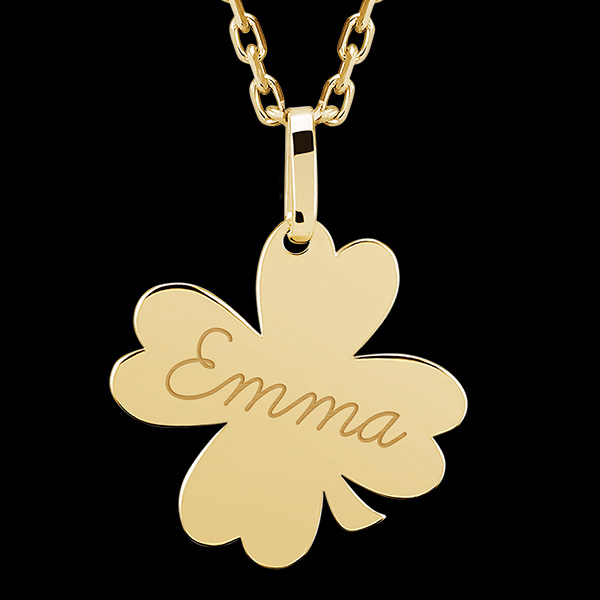Anhänger kleeblattförmig mit Gravur - Weißgold, 9 Karat - Kollektion Lovely Yours - Edenly Yours
