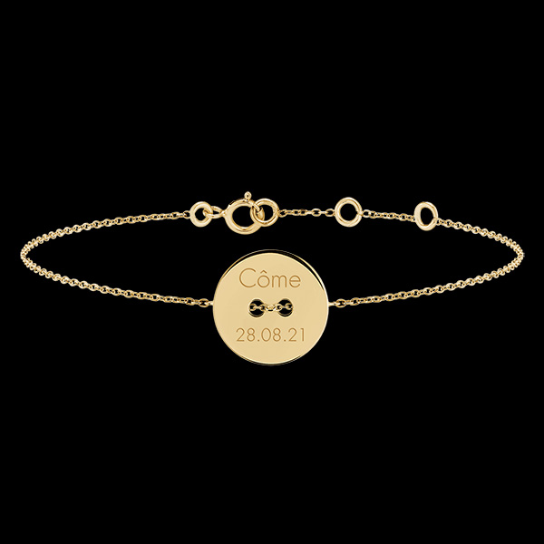 Brățară medalion nasture gravată - aur galben de 9 carate - Colecția Lovely Yours - Edenly Yours